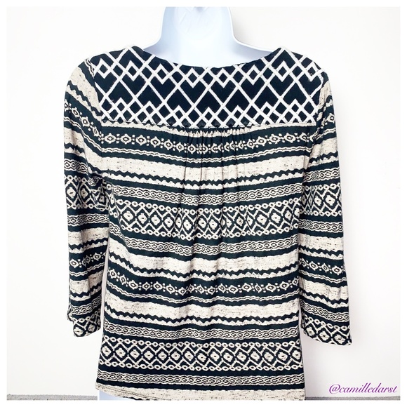4 for $10 LUCKY BRAND 3/4 sleeve chevron women Top - Picture 2 of 4